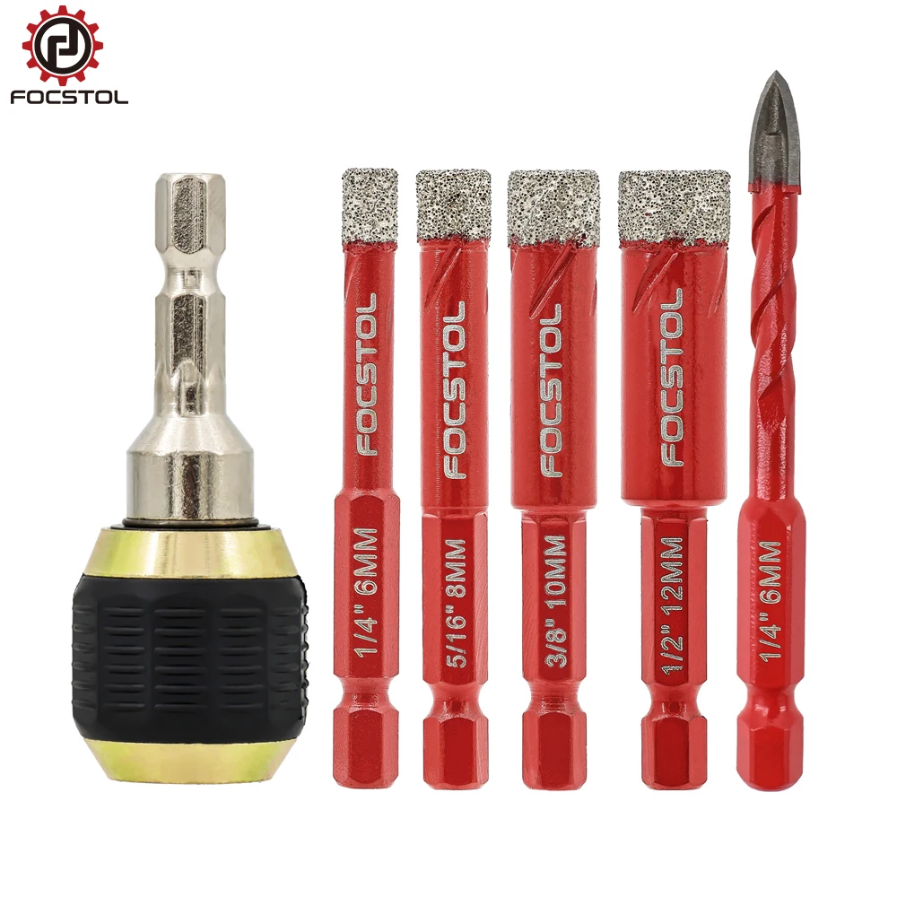 FOCSTOL Diamond Drill Bits Set 6pcs Kit for Ceramic Marble Tile Porcelain Hard Materials for Core Fast Dry Drilling Hole Saw
FOCSTOL Diamond Drill Bits Set 6pcs Kit for Ceramic Marble Tile Porcelain Hard Materials for Core Fast Dry Drilling Hole Saw