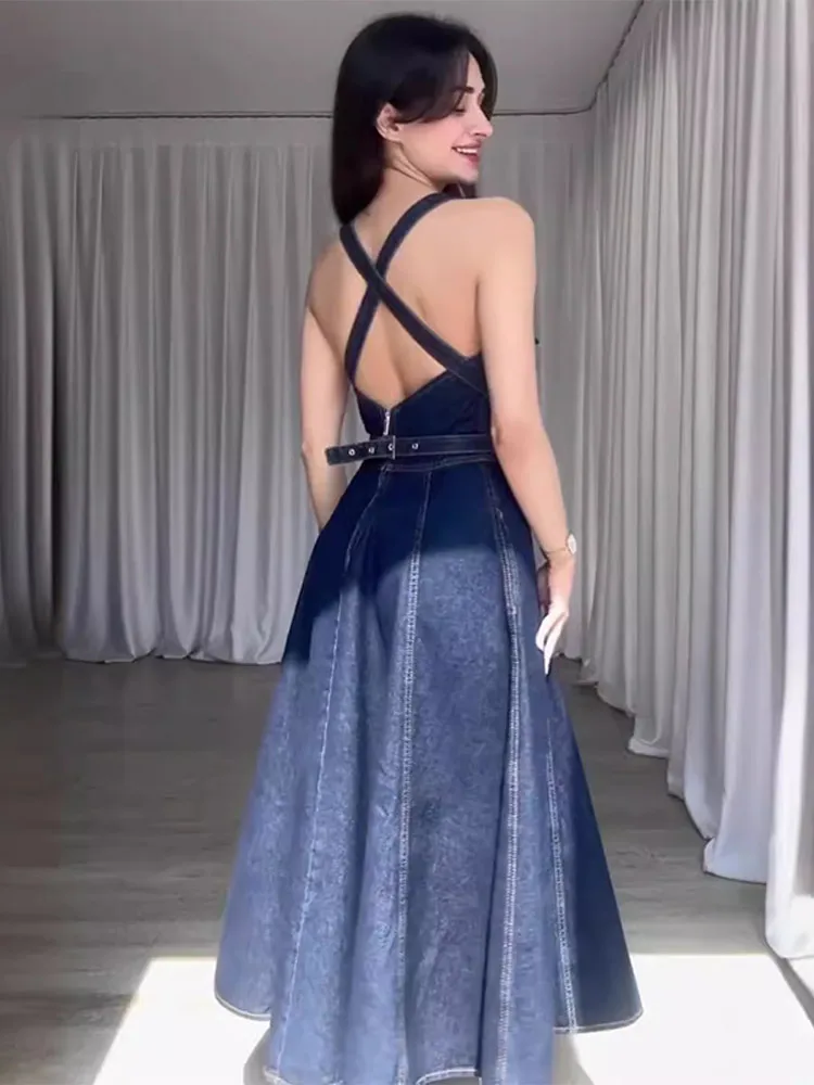 Women’s Strappy Denim Maxi Dress Crossed Sleeveless Open Back Belted Waist Outfits For Woman Summer Casual Streetwear Dresses
Women’s Strappy Denim Maxi Dress Crossed Sleeveless Open Back Belted Waist Outfits For Woman Summer Casual Streetwear Dresses