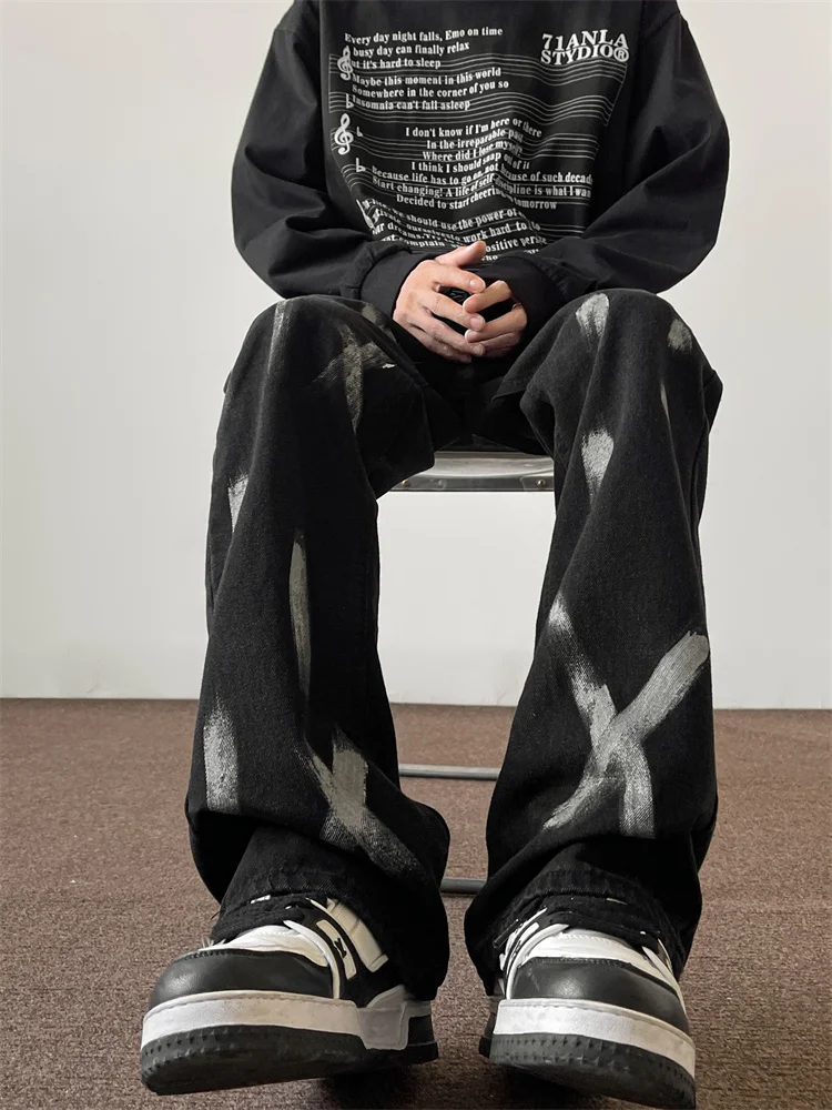 Loose Straight Leg Black Jeans Men's American Hiphop Splashed Ink Casual Trousers Trendy Spring Fashion Youth Jeans
Loose Straight Leg Black Jeans Men's American Hiphop Splashed Ink Casual Trousers Trendy Spring Fashion Youth Jeans
