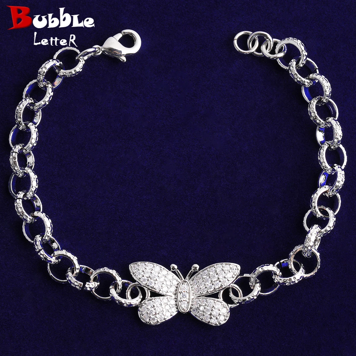 Bubble Letter Iced Out Ring Link Bracelet Butterfly for Women Real Gold Plated 5A Grade Hip Hop Jewelry
Bubble Letter Iced Out Ring Link Bracelet Butterfly for Women Real Gold Plated 5A Grade Hip Hop Jewelry