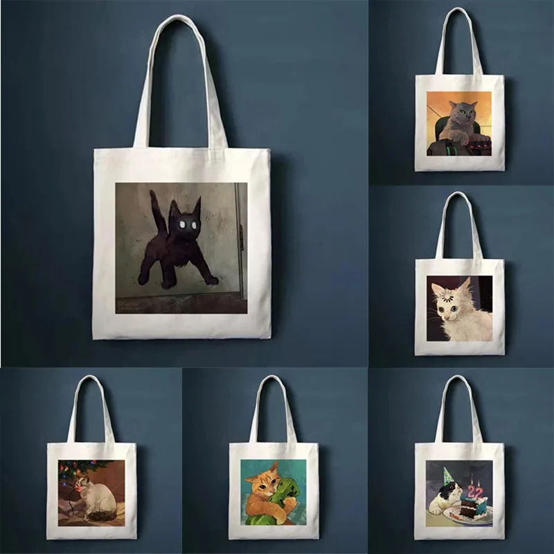 Funny Cat Ladies Shoulder Bag Fashion Large Capacity Eco-friendly Portable Shopping Bag Reusable Vintage Casual Canvas Tote
Funny Cat Ladies Shoulder Bag Fashion Large Capacity Eco-friendly Portable Shopping Bag Reusable Vintage Casual Canvas Tote