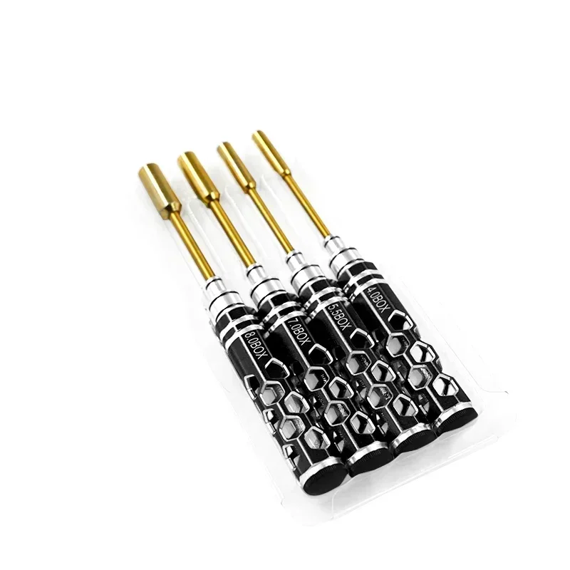4-piece titanium alloy plating 4.0 / 5.5 / 7 / 8mm hex nut wrench socket tool kit for RC model car aircraft
4-piece titanium alloy plating 4.0 / 5.5 / 7 / 8mm hex nut wrench socket tool kit for RC model car aircraft