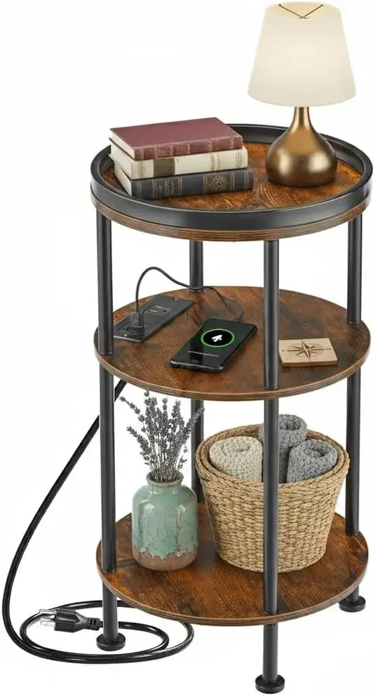3-Tier Round Side Table with USB Ports & Power Outlets, Compact Corner Table for Living Room Bedroom, Rustic Brown
3-Tier Round Side Table with USB Ports & Power Outlets, Compact Corner Table for Living Room Bedroom, Rustic Brown