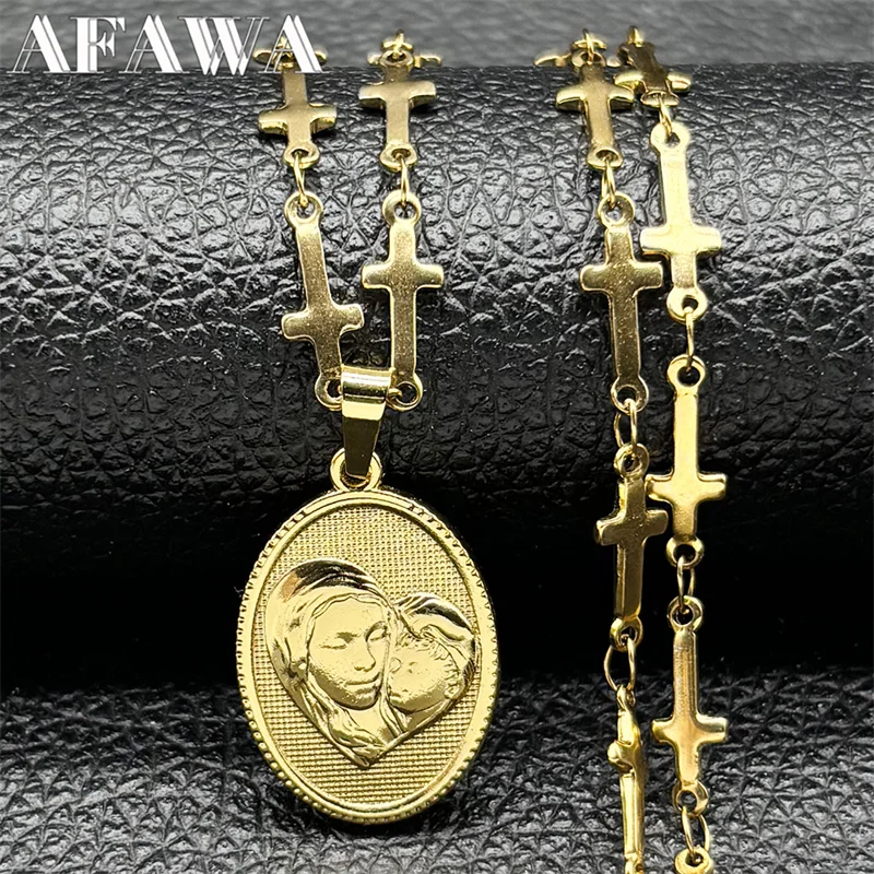 Christian Virgen Maria Jesus Heart Pendant Necklace for Women Men Stainless Steel Gold Color Our Lady Cross Chain Jewelry
Christian Virgen Maria Jesus Heart Pendant Necklace for Women Men Stainless Steel Gold Color Our Lady Cross Chain Jewelry