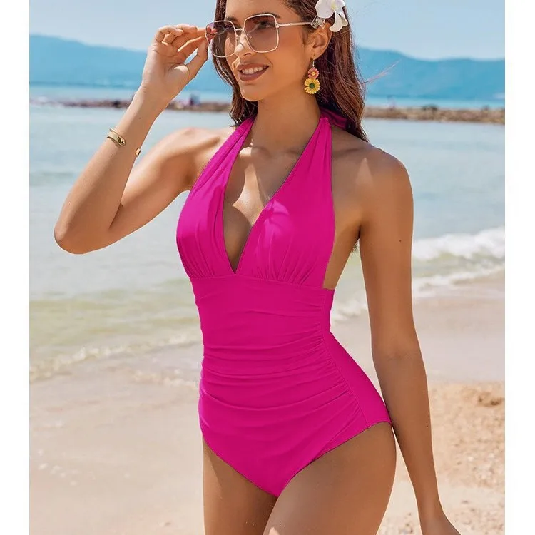 Sexy Deep V Printed Bikini Swimsuit Pure Color Hanging Ne Crossbody Swimwear for Women Surfing Swimming Water Sports
Sexy Deep V Printed Bikini Swimsuit Pure Color Hanging Ne Crossbody Swimwear for Women Surfing Swimming Water Sports