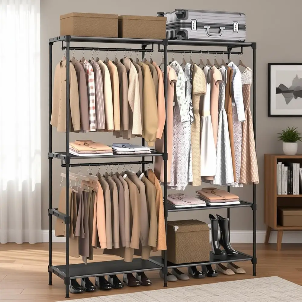 Большой портативный шкаф-гардероб 54,3 дюйма с полками и 3 штангами для одежды, простая сборка, черный
Большой портативный шкаф-гардероб 54,3 дюйма с полками и 3 штангами для одежды, простая сборка, черный