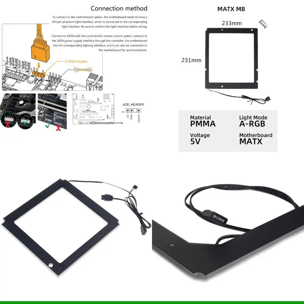 U55C A-RGB Motherboard Lighting Pad 5V 3Pin for Case FrameATX MATX ITX MOBO Decoration Acrylic Panel
U55C A-RGB Motherboard Lighting Pad 5V 3Pin for Case FrameATX MATX ITX MOBO Decoration Acrylic Panel