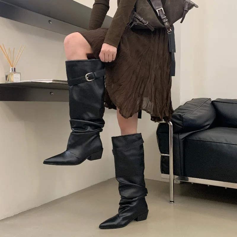 Eilyken Punk Style Pleated Belt Buckle Women Knee-High Boots Autumn Winter Fashion Pointed Toe Square Low Heels Shoes
Eilyken Punk Style Pleated Belt Buckle Women Knee-High Boots Autumn Winter Fashion Pointed Toe Square Low Heels Shoes