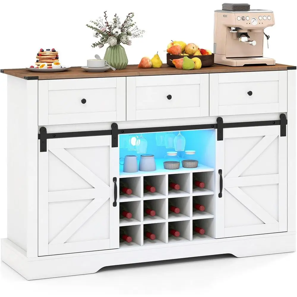 LED-Illuminated 52 Wine Bar Cabinet with Sliding Door, 3 Drawers, Adjustable Shelves, 12-Bottle Rack & Glass Holder for Modern L
LED-Illuminated 52 Wine Bar Cabinet with Sliding Door, 3 Drawers, Adjustable Shelves, 12-Bottle Rack & Glass Holder for Modern L