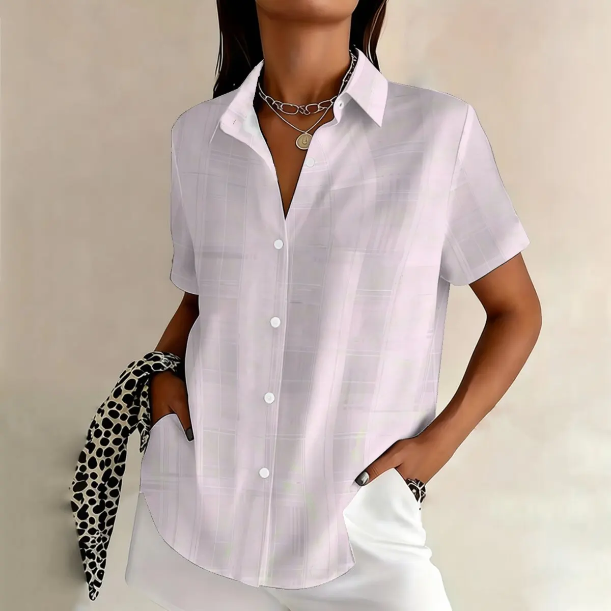 Simple and personalized ink dyed printed summer women's plus size lapel short sleeved shirt, fashionable daily versatile top
Simple and personalized ink dyed printed summer women's plus size lapel short sleeved shirt, fashionable daily versatile top