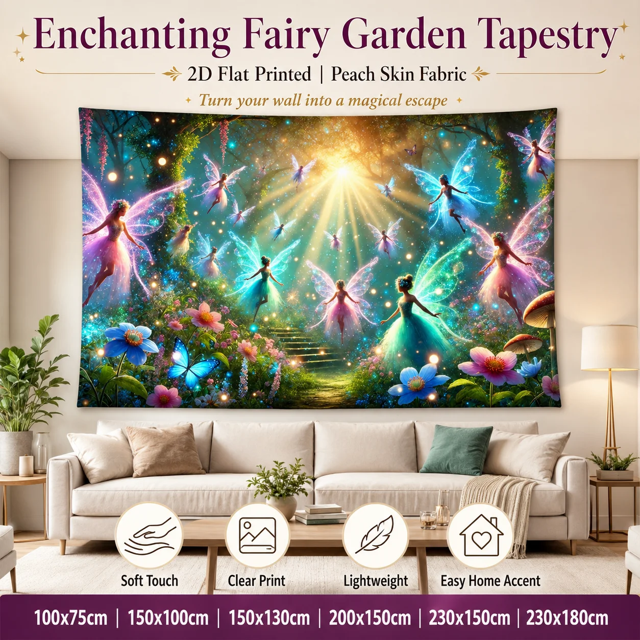 Enchanting Fairy Garden Tapestry Peach Skin 2D Flat Printed Magical Forest Wall Hanging for Kids Girls Bedroom Home Room Decor
Enchanting Fairy Garden Tapestry Peach Skin 2D Flat Printed Magical Forest Wall Hanging for Kids Girls Bedroom Home Room Decor