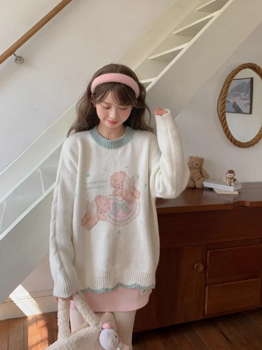 Свитер с цветными блоками ангела и медведя, осень-зима 2021, сладкий стиль, вязаный топ, кокетка, эстетичная универсальная женская мода
Свитер с цветными блоками ангела и медведя, осень-зима 2021, сладкий стиль, вязаный топ, кокетка, эстетичная универсальная женская мода