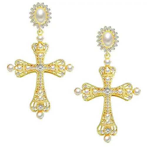 Vintage Golden Pearl Cross Stud Earrings Crystal Diamond Sun Stud Earrings for Women Birthday Mother's Day Ornament Gift
Vintage Golden Pearl Cross Stud Earrings Crystal Diamond Sun Stud Earrings for Women Birthday Mother's Day Ornament Gift