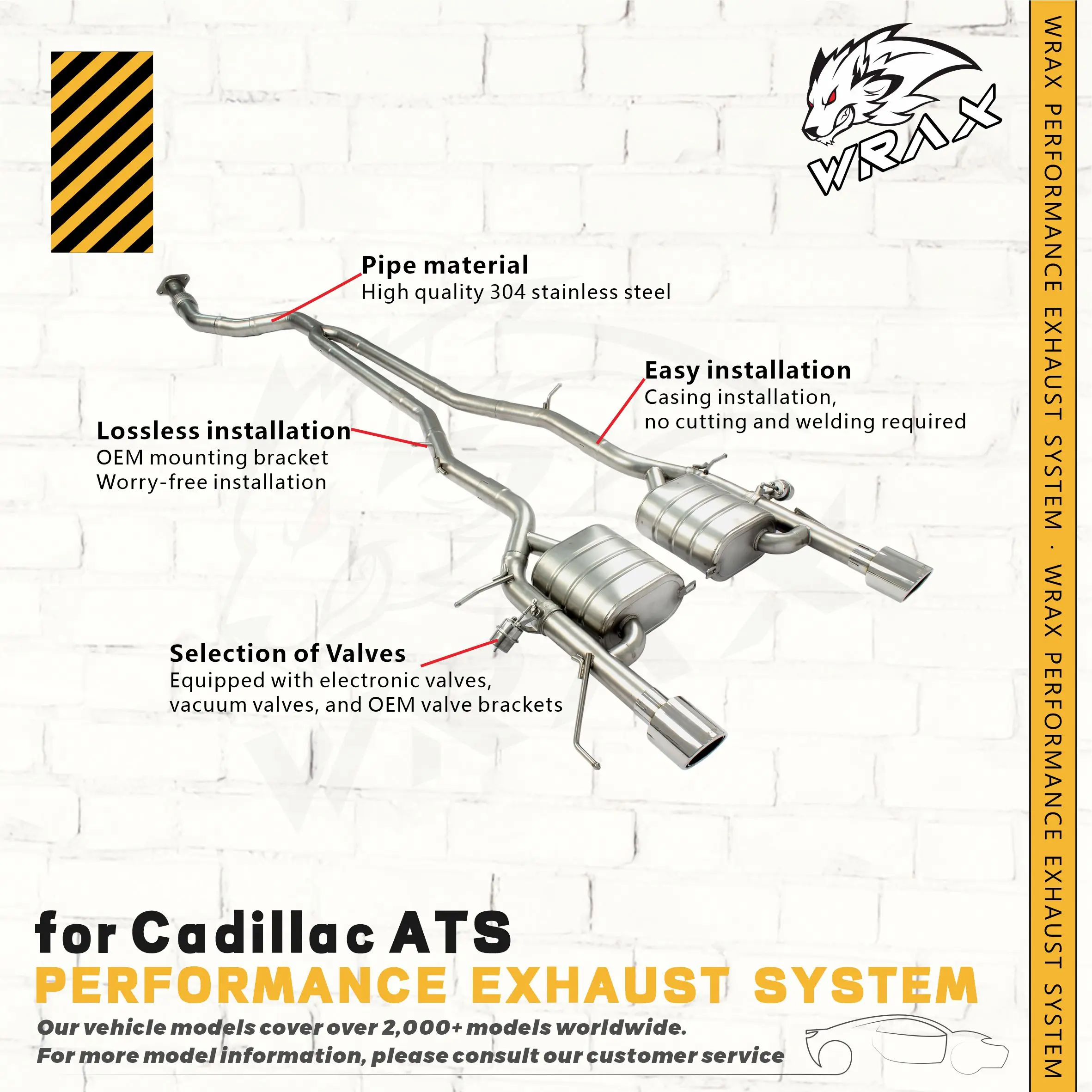 WRAX Sport Aggressive Sound Catback for Cadillac ATS 2014+ 2.0T Stainless Steel Valved Muffler Performance Exhaust System 
WRAX Sport Aggressive Sound Catback for Cadillac ATS 2014+ 2.0T Stainless Steel Valved Muffler Performance Exhaust System
