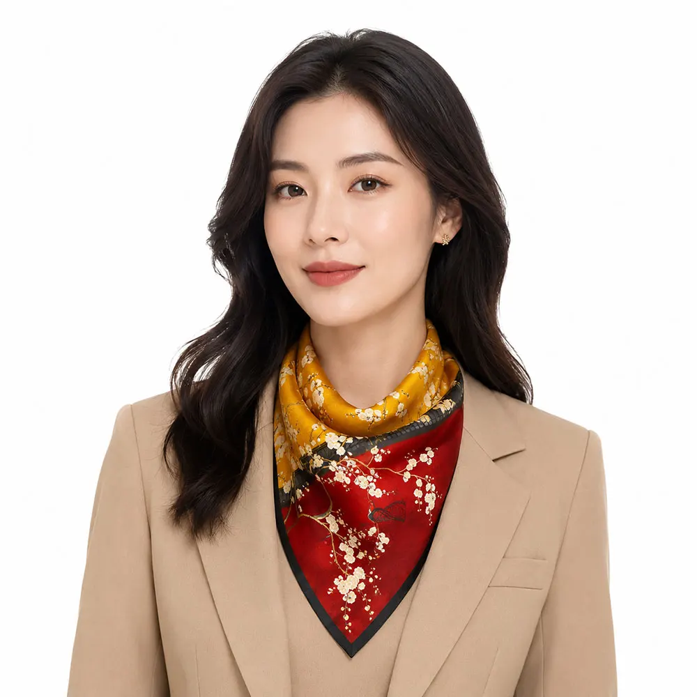 53cm 100% Pure Silk Scarf Women Chinoiserie Palace Red Gold Wall Plum Blossom Flower Bird Print Bandana Square Neckerchief Wrap
53cm 100% Pure Silk Scarf Women Chinoiserie Palace Red Gold Wall Plum Blossom Flower Bird Print Bandana Square Neckerchief Wrap