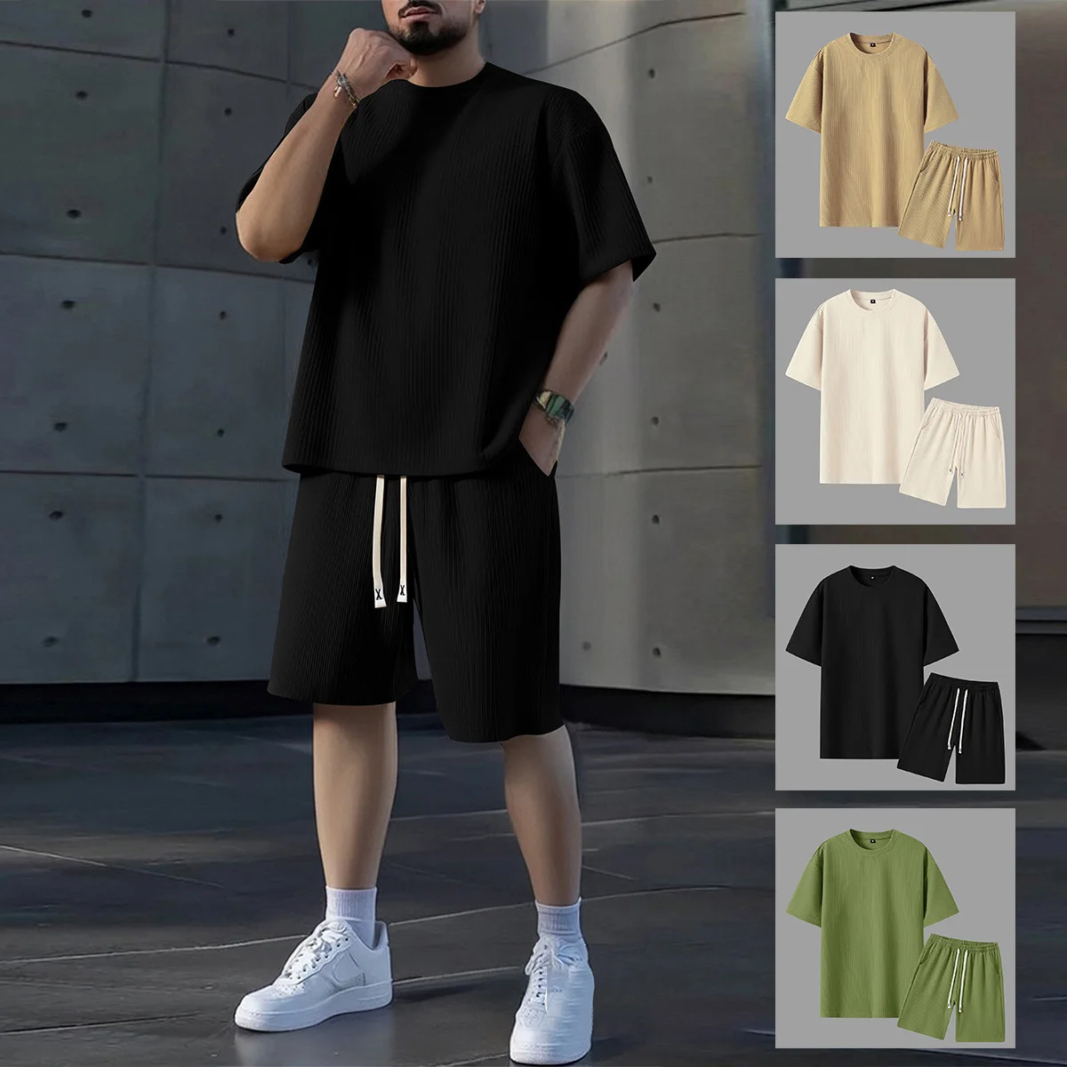 Комплект из 2 мужских шорт с короткими рукавами, изготовлен из жаккардовой ткани, подходящий для фитнеса, бега и активного отдыха.
Комплект из 2 мужских шорт с короткими рукавами, изготовлен из жаккардовой ткани, подходящий для фитнеса, бега и активного отдыха.