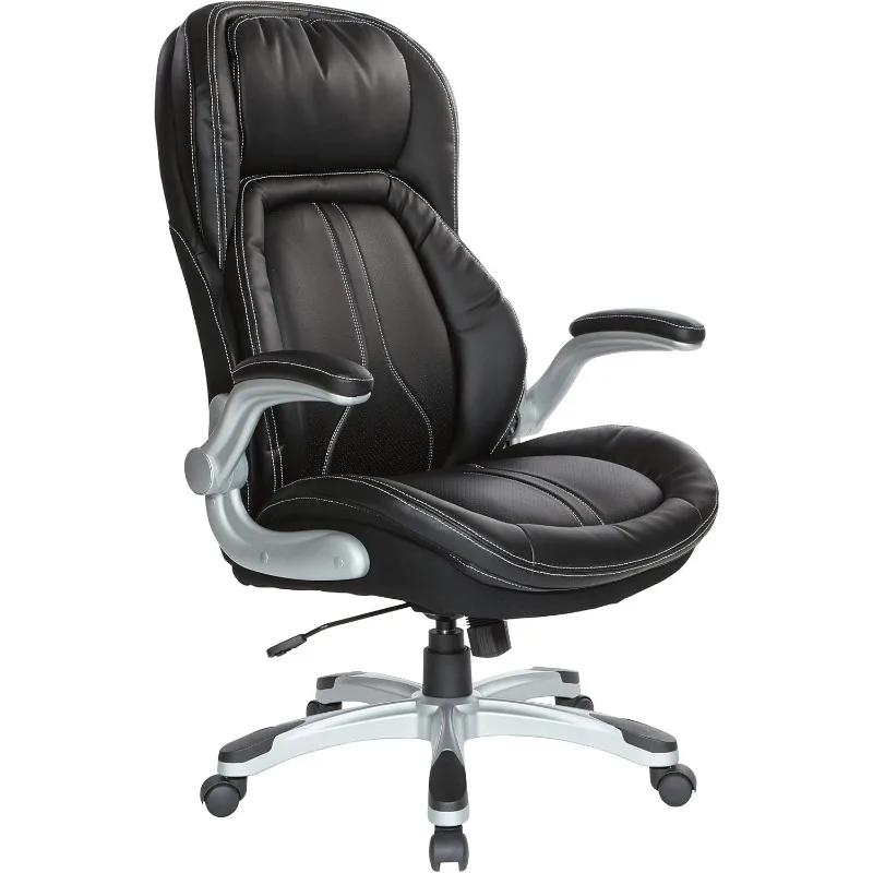 Deluxe Executive High Back Bonded Leather Chair with Built-in Lumbar Support and Padded Flip Arms, Nylon Base
Deluxe Executive High Back Bonded Leather Chair with Built-in Lumbar Support and Padded Flip Arms, Nylon Base