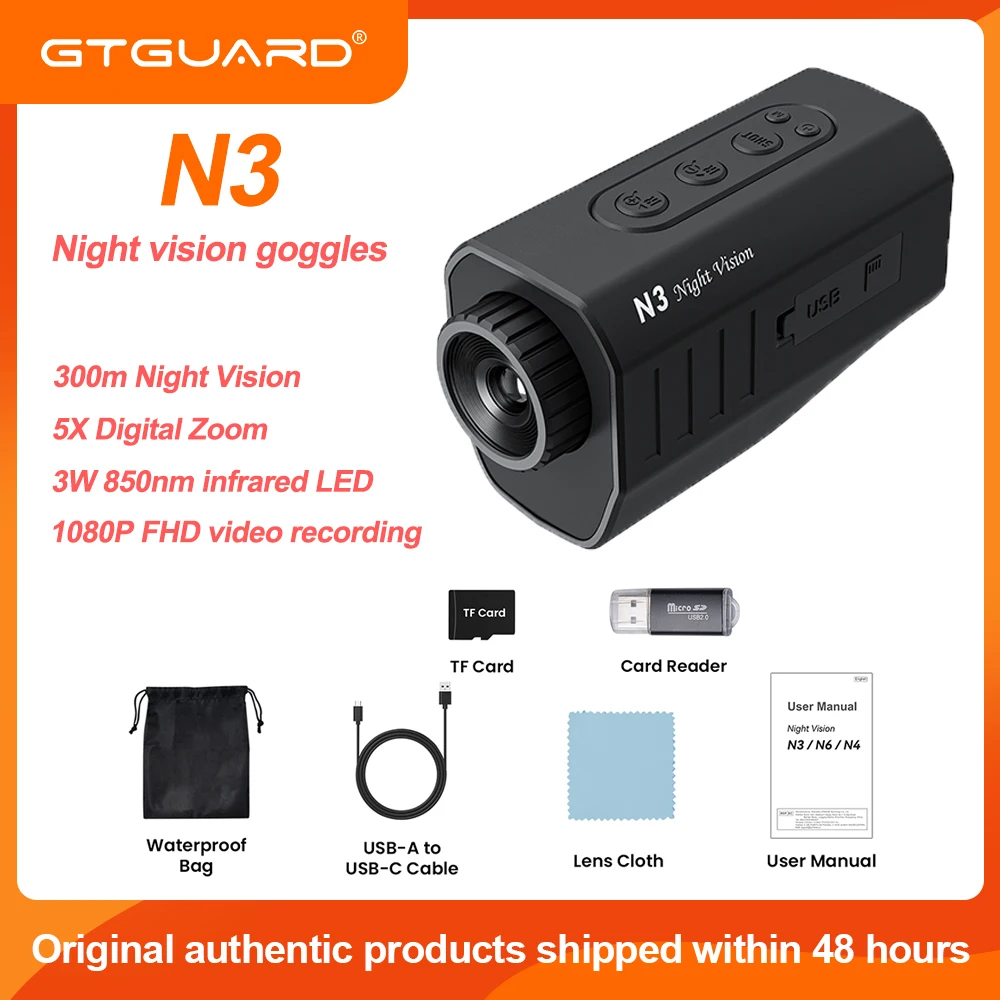 GTGUARD N3 Monocular night vision device 1080P FHD Video and Photo Capture 300m Night Vision 5X Digital Zoom For outdoor hunting
GTGUARD N3 Monocular night vision device 1080P FHD Video and Photo Capture 300m Night Vision 5X Digital Zoom For outdoor hunting