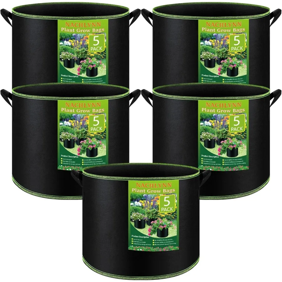 5Pack 5 Gallon Grow Bags Heavy Duty Aeration Fabric Pots with Handles Thickened Nonwoven Fabric Pots Plant or Fruits Flowers Pl
5Pack 5 Gallon Grow Bags Heavy Duty Aeration Fabric Pots with Handles Thickened Nonwoven Fabric Pots Plant or Fruits Flowers Pl