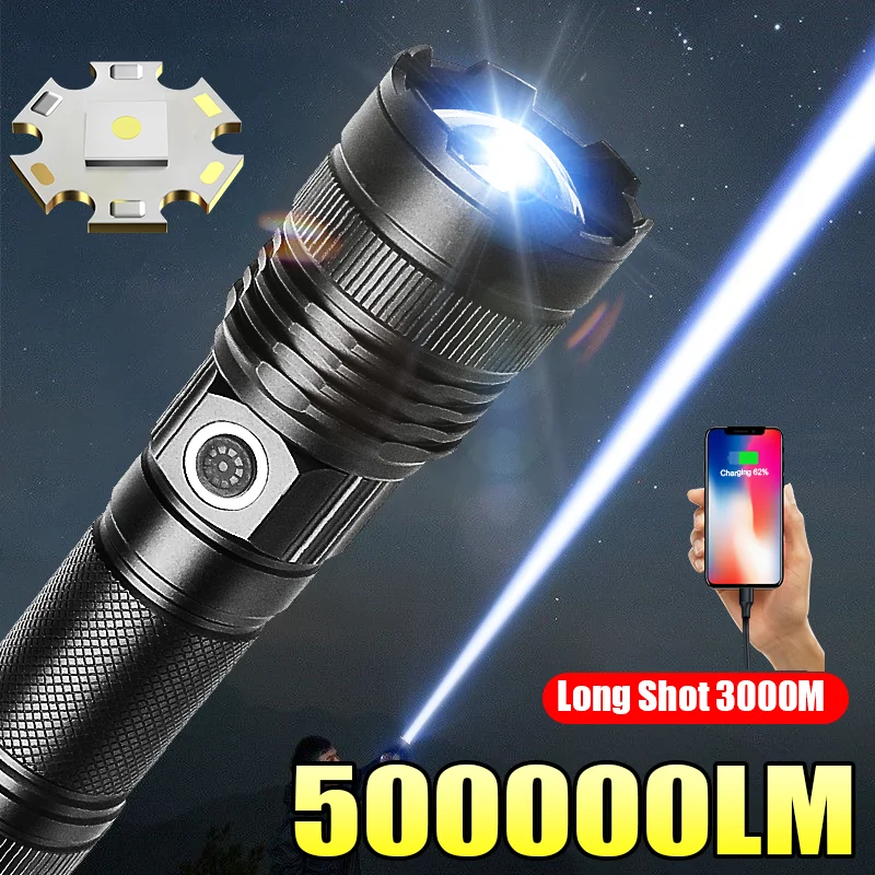 500000LM Most Powerful LED Flashlights 3000M Rechargeable Torch Light Tactical Torch Zoomable Portable Outdoor Camping Lantern
500000LM Most Powerful LED Flashlights 3000M Rechargeable Torch Light Tactical Torch Zoomable Portable Outdoor Camping Lantern