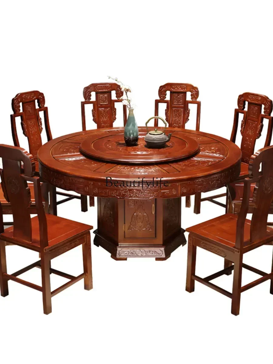 New Chinese Style Solid Wood Large round Table Household Electric Turntable Dining Tables and Chairs Set
New Chinese Style Solid Wood Large round Table Household Electric Turntable Dining Tables and Chairs Set