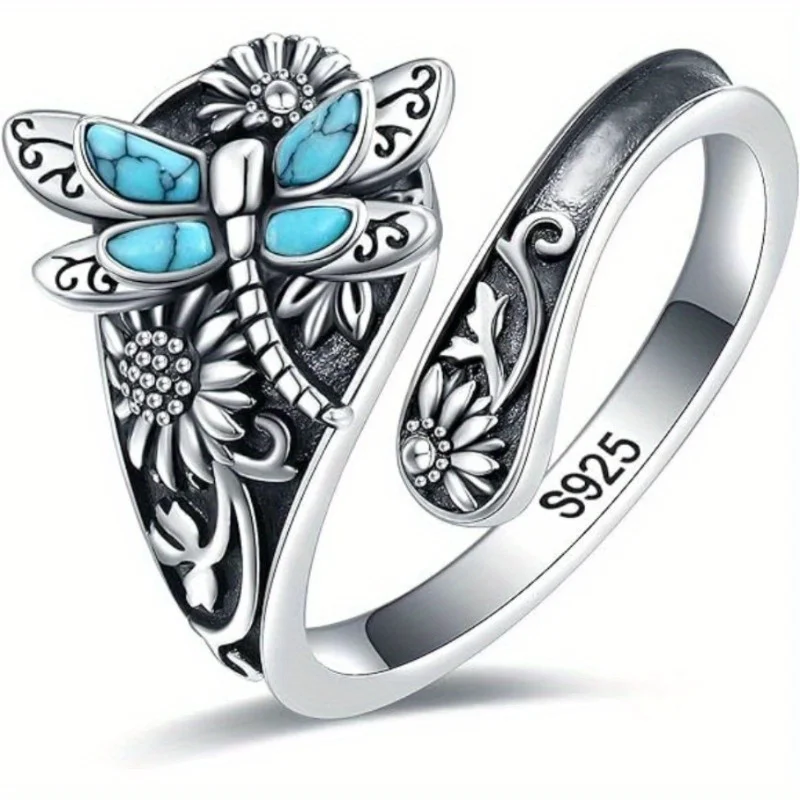 Vintage personality turquoise dragonfly Sunflower ladies wrap ring
Vintage personality turquoise dragonfly Sunflower ladies wrap ring