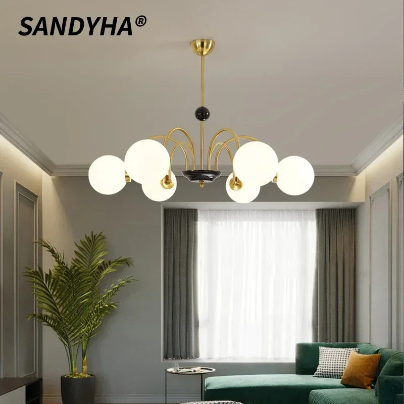 SANDYHA Modern Glass Ball Lampshade Design Chandelier LED Light Apply To Living Room Bedroom Decoration Indoor Lighting Fixtures
SANDYHA Modern Glass Ball Lampshade Design Chandelier LED Light Apply To Living Room Bedroom Decoration Indoor Lighting Fixtures