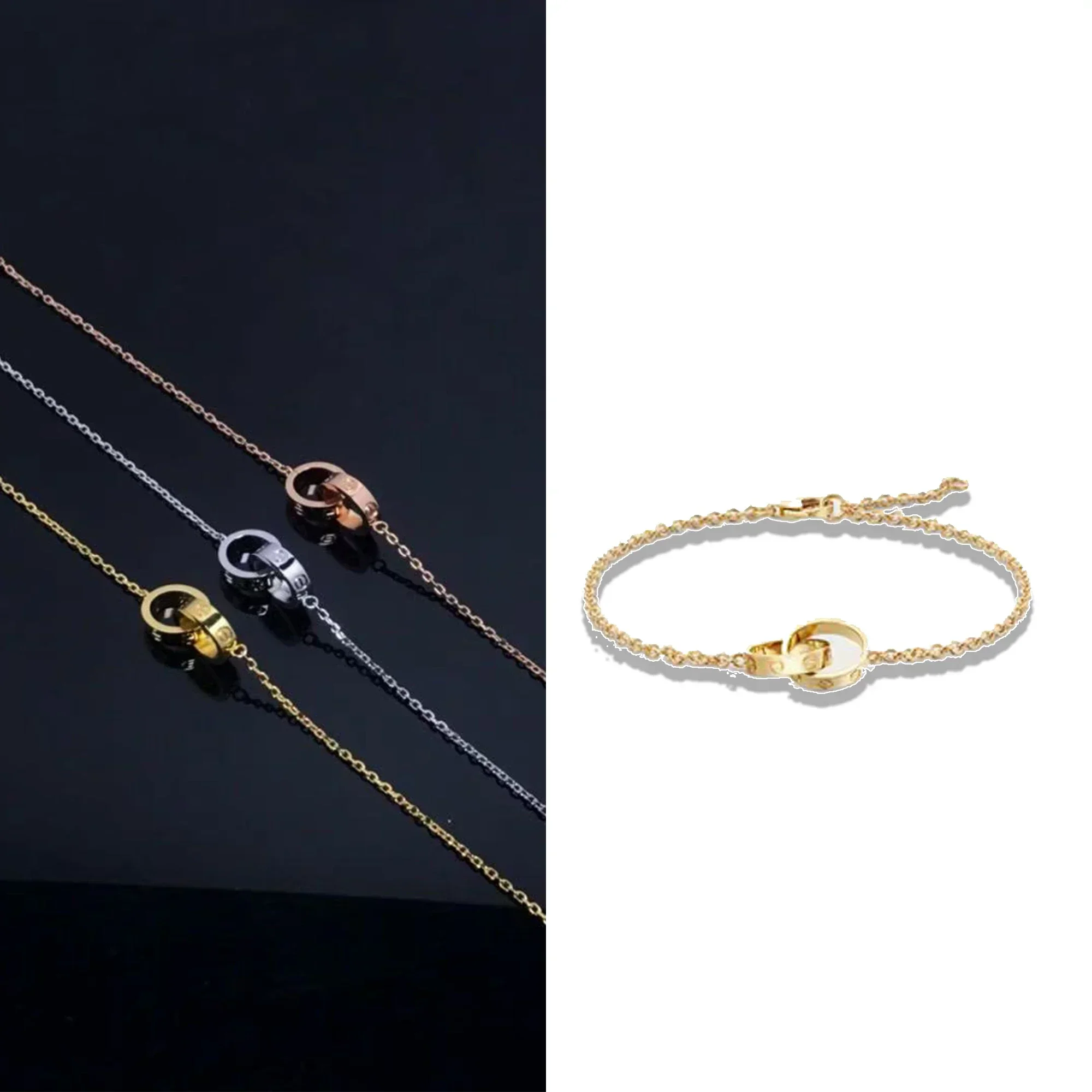 Pure silver s925 cartie double ring buckle bracelet, fashionable and modern, enhances temperament, women's jewelry
Pure silver s925 cartie double ring buckle bracelet, fashionable and modern, enhances temperament, women's jewelry