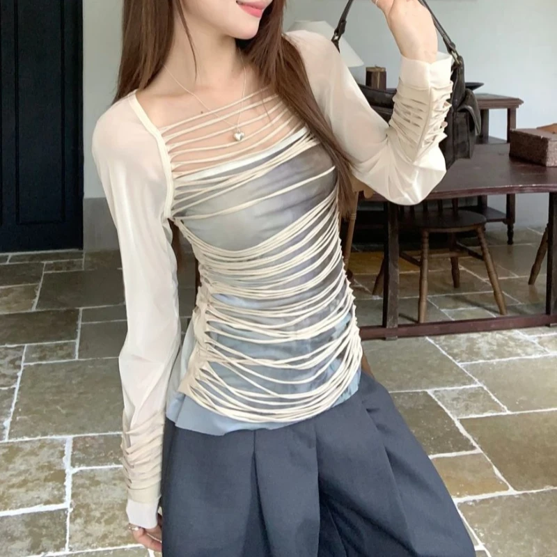 Square Collar Hole Pleated Sexy Slim Long-sleeved T-shirt Women 2024 Autumn New Streetwear Contrast Color Tie-dye Mesh Tops
Square Collar Hole Pleated Sexy Slim Long-sleeved T-shirt Women 2024 Autumn New Streetwear Contrast Color Tie-dye Mesh Tops
