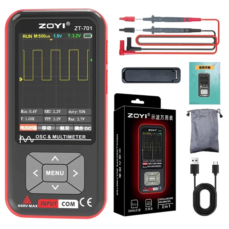 ZOYI ZT701 Digital Oscilloscope Multimeter 2-in-1 5MHz Bandwidth 48MSa/s Portable Signal Generator with PC Waveform Data Storage
ZOYI ZT701 Digital Oscilloscope Multimeter 2-in-1 5MHz Bandwidth 48MSa/s Portable Signal Generator with PC Waveform Data Storage