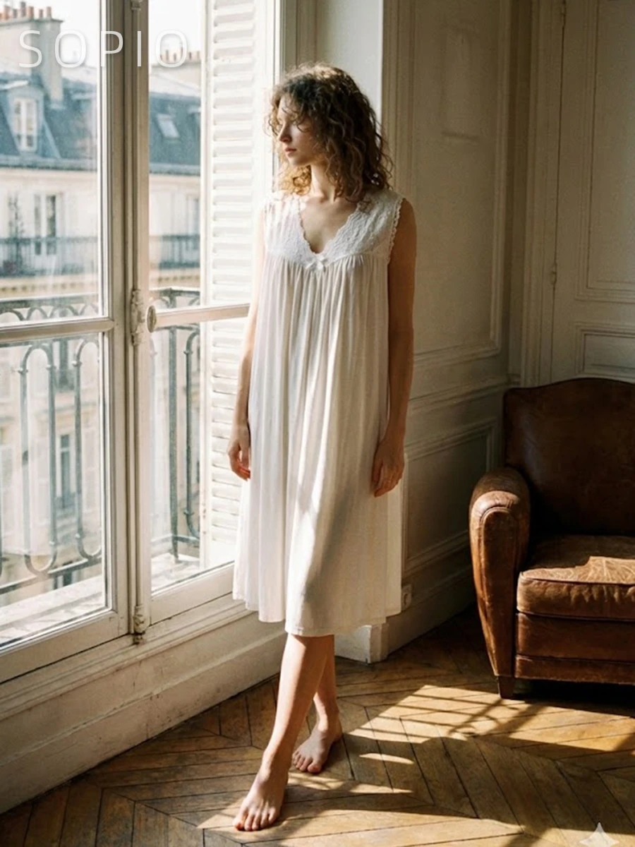 Lace Trim Elegant Knitted Cotton Mini Dress Women Summer Sleeveless V Neck Loose Nightdress Lady Soft Sleepwear Loungewear 2026
Lace Trim Elegant Knitted Cotton Mini Dress Women Summer Sleeveless V Neck Loose Nightdress Lady Soft Sleepwear Loungewear 2026