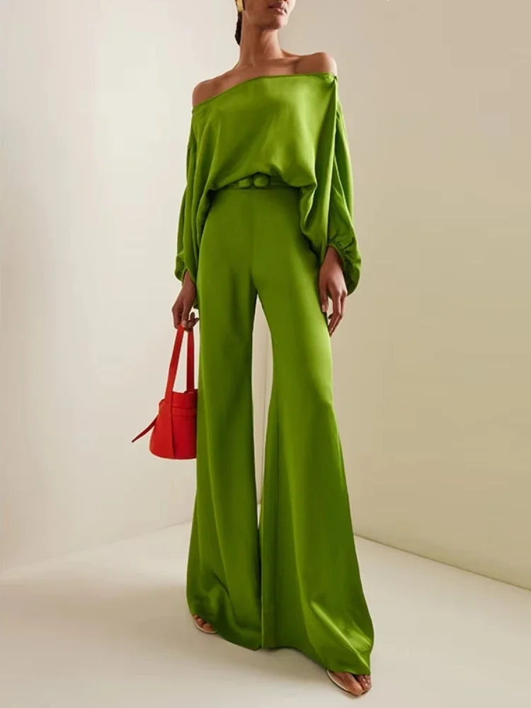 Gymystars 2025 Green Elegant Pant Sets Women's Two Piece Set Fashion Off-the-shoulder Top&Trousers High Waist Wide Leg Pants
Gymystars 2025 Green Elegant Pant Sets Women's Two Piece Set Fashion Off-the-shoulder Top&Trousers High Waist Wide Leg Pants