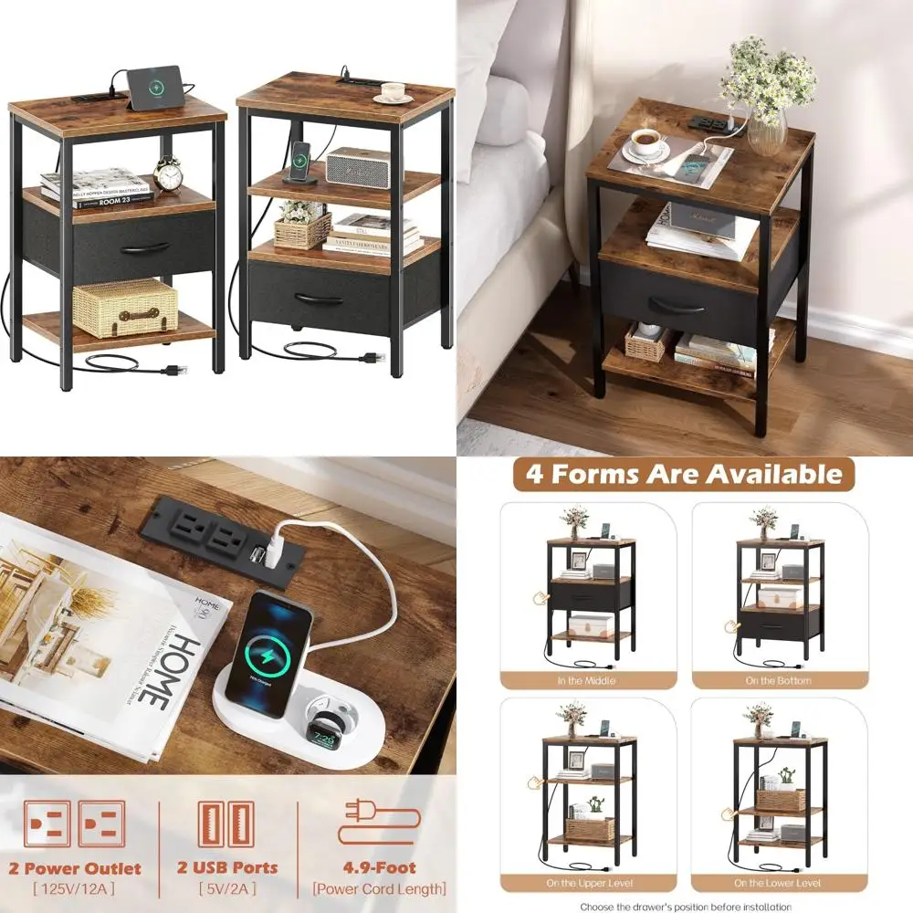 Пара современных прикроватных тумбочек с зарядной станцией и регулируемым тканевым ящиком для спальни, трехъярусные тумбочки
Пара современных прикроватных тумбочек с зарядной станцией и регулируемым тканевым ящиком для спальни, трехъярусные тумбочки