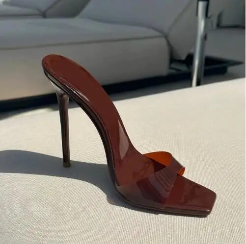 Brown Coffer PVC Transparent Stiletto Slippers Women Square Peep Toe Pull On Thin Heels Slides Sandals Summer Shoes Size 45
Brown Coffer PVC Transparent Stiletto Slippers Women Square Peep Toe Pull On Thin Heels Slides Sandals Summer Shoes Size 45