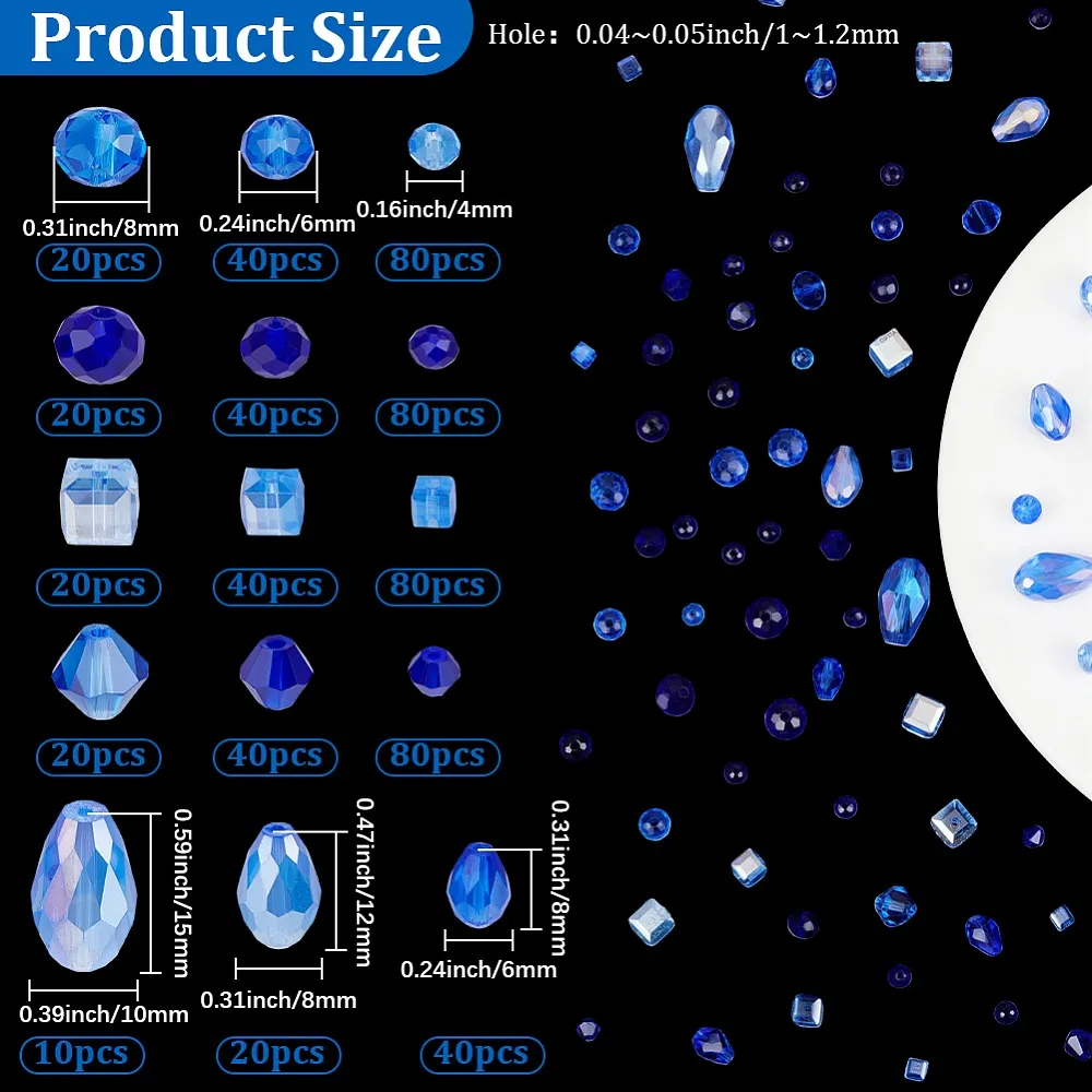 630Pcs 15 Styles Electroplate Glass Beads AB Color Plated Faceted Rondelle Cube Bicone Teardrop Blue 4~8mm
630Pcs 15 Styles Electroplate Glass Beads AB Color Plated Faceted Rondelle Cube Bicone Teardrop Blue 4~8mm