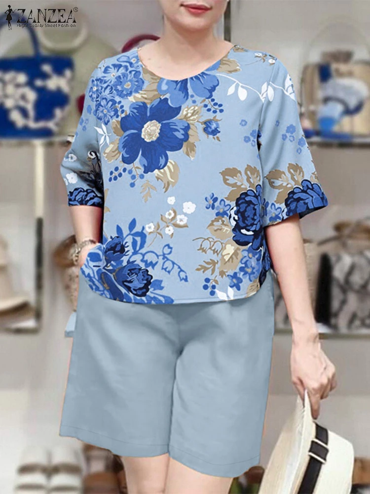 Boehmain Short Sets ZANZEA Summer 2PCS Outift V Neck Short Sleeve Blouse Short Suit Printed Tracksuit Fashion Women Matching Set
Boehmain Short Sets ZANZEA Summer 2PCS Outift V Neck Short Sleeve Blouse Short Suit Printed Tracksuit Fashion Women Matching Set