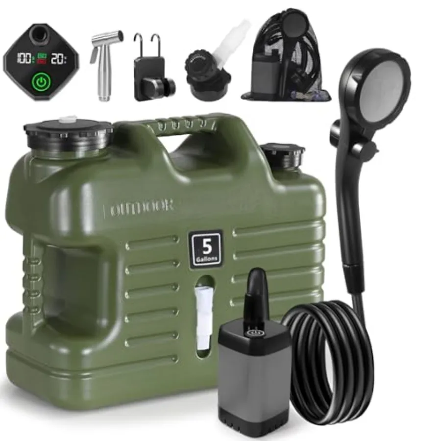 Portable Camping Shower with 5 Gallon Water Jug, 6000mAh Rechargeable Outdoor Camping Shower Kit, IPX7 Waterproof Pump BPA Free
Portable Camping Shower with 5 Gallon Water Jug, 6000mAh Rechargeable Outdoor Camping Shower Kit, IPX7 Waterproof Pump BPA Free