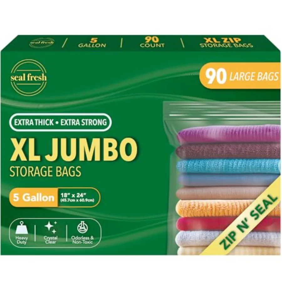 Large Plastic Storage Bags 18" x 24" 90 Count Reusuable XXL Extra Large Heavy Duty Clear Jumbo Freezer Zip Lock Bags with Seala
Large Plastic Storage Bags 18" x 24" 90 Count Reusuable XXL Extra Large Heavy Duty Clear Jumbo Freezer Zip Lock Bags with Seala