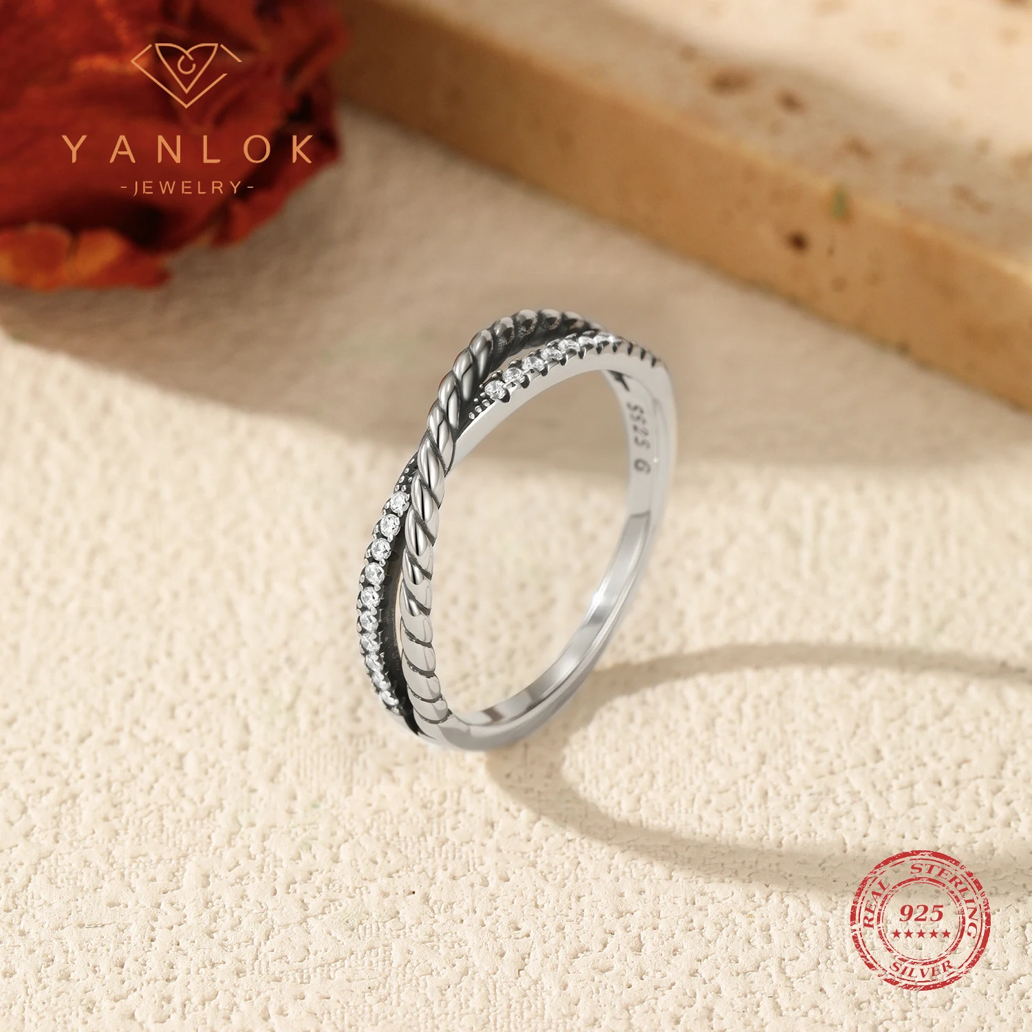 YANLOK 925 Sterling Silver Exquisite Twist Line Retro Cross Slim Ring Dazzling Clear CZ Finger Rings For Women Fine Jewelry
YANLOK 925 Sterling Silver Exquisite Twist Line Retro Cross Slim Ring Dazzling Clear CZ Finger Rings For Women Fine Jewelry