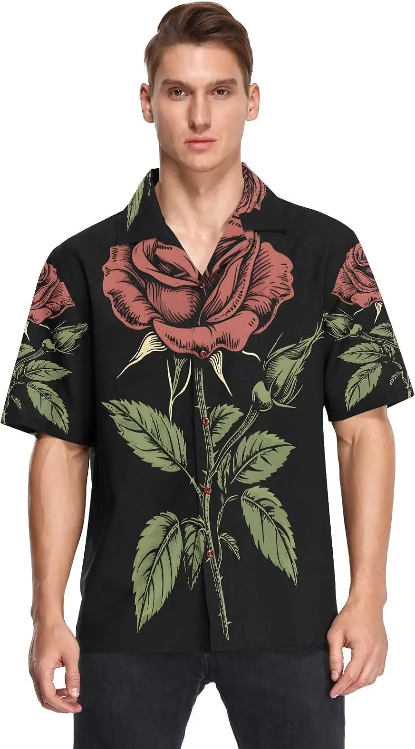 Red Rose Flower Black Men's Hawaiian Shirt Short Sleeve Button Down Summer Beach Casual Shirt S
Red Rose Flower Black Men's Hawaiian Shirt Short Sleeve Button Down Summer Beach Casual Shirt S