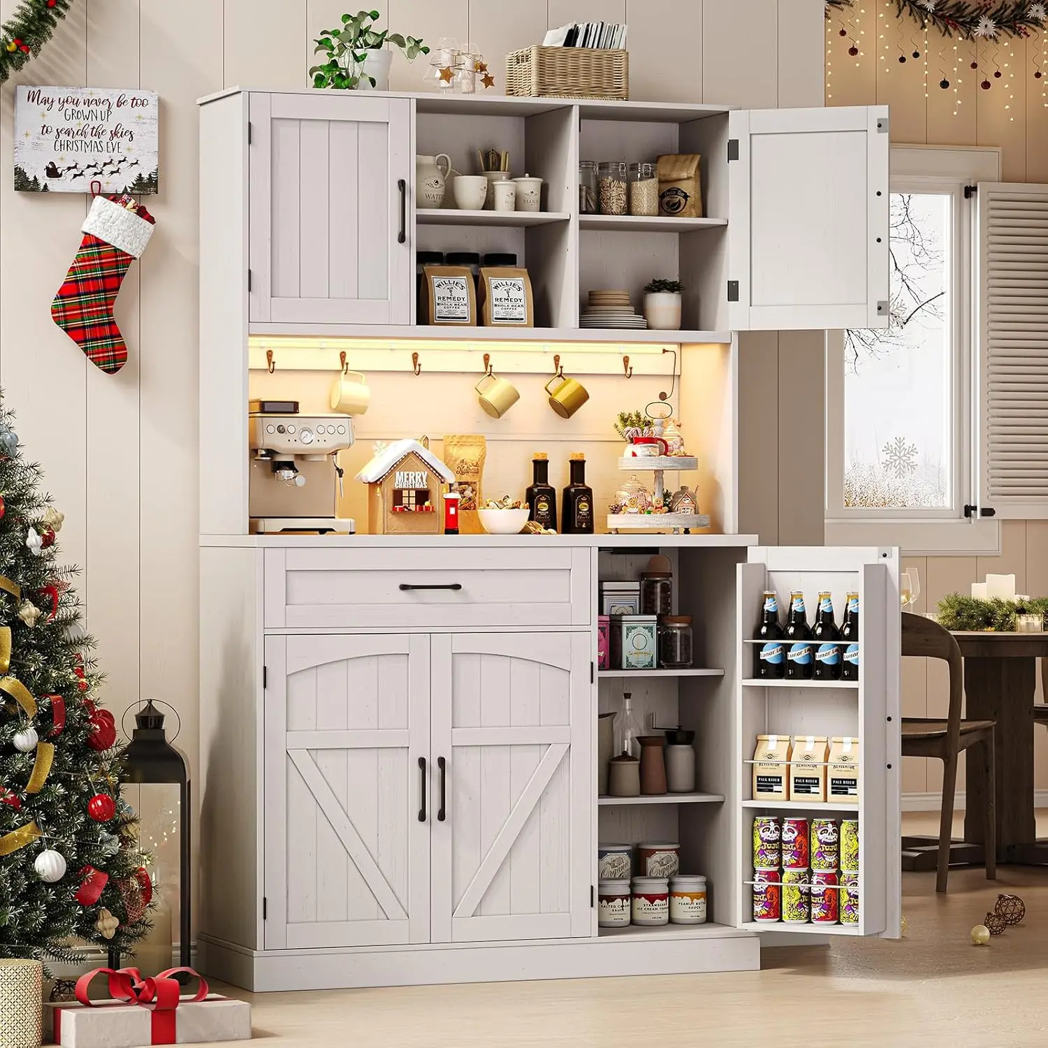 71" Pantry Cabinet, Kitchen Pantry Storage Cabinet with LED Light & Outlet, Kitchen Hutch, for Dining Room
71" Pantry Cabinet, Kitchen Pantry Storage Cabinet with LED Light & Outlet, Kitchen Hutch, for Dining Room