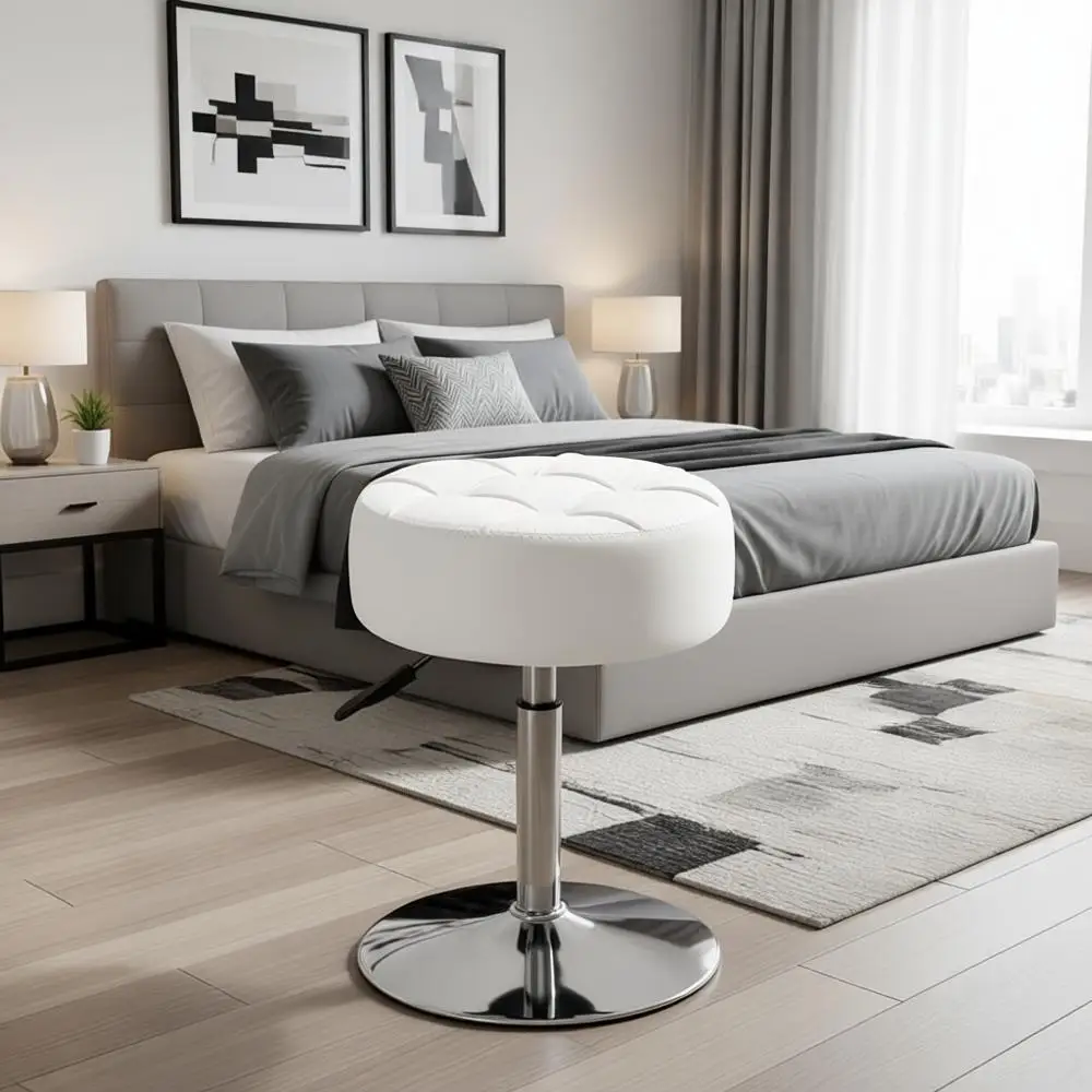 Белый регулируемый поворотный стул для макияжа и гостиной
Белый регулируемый поворотный стул для макияжа и гостиной