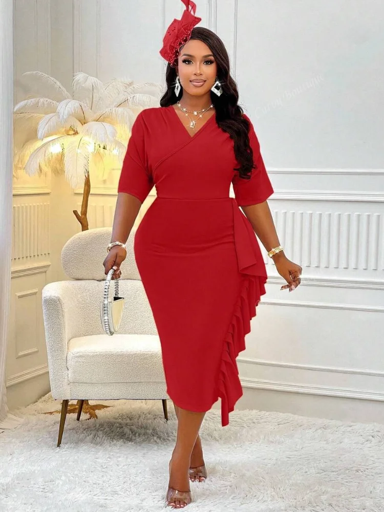 Plus Size Woman's V-neck Sexy Skirt Irregular Hem Slim-Fit Solid Color Tied Split Long Sleeves Dress Fashion Bohemian Clothing
Plus Size Woman's V-neck Sexy Skirt Irregular Hem Slim-Fit Solid Color Tied Split Long Sleeves Dress Fashion Bohemian Clothing