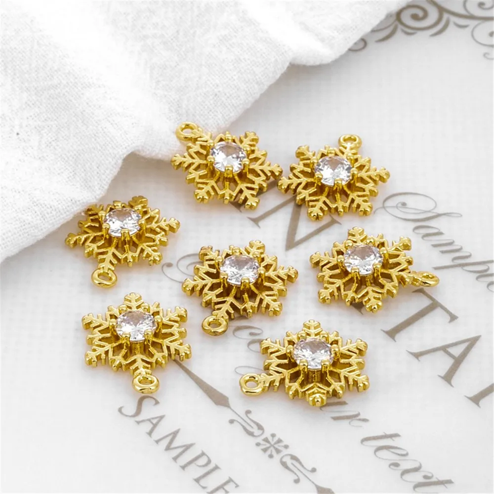 14K Gold Inlaid Zircon Snowflake Pendant, DIY Jewelry Necklace, Bracelet Pendant, 15mm
14K Gold Inlaid Zircon Snowflake Pendant, DIY Jewelry Necklace, Bracelet Pendant, 15mm