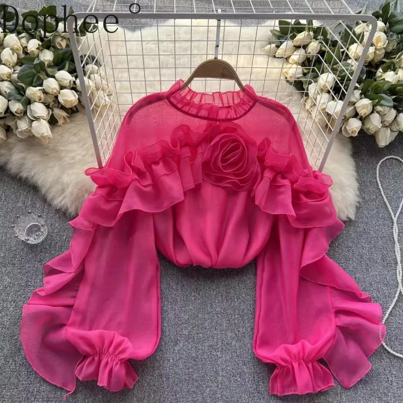2025 New Spring Autumn Solid Color Women Blouses Irregular Ruffles Elegant Mesh Shirts Lantern Sleeve Pullovers Bottoming Top
2025 New Spring Autumn Solid Color Women Blouses Irregular Ruffles Elegant Mesh Shirts Lantern Sleeve Pullovers Bottoming Top