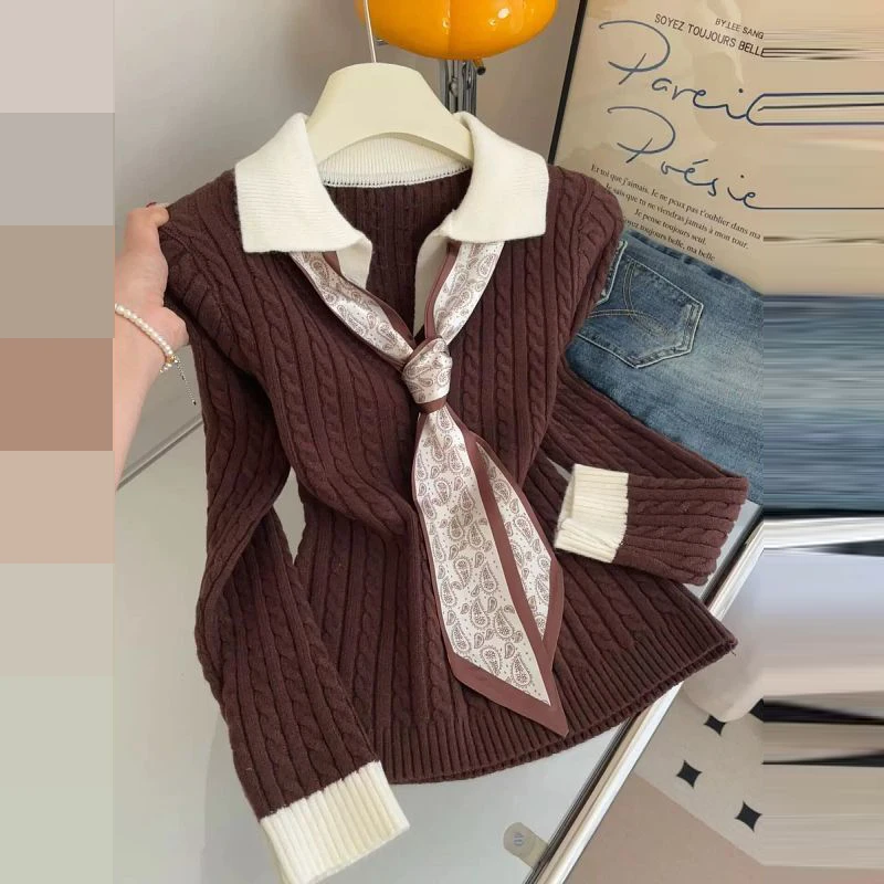 College style twist knitted sweater women's autumn and winter Polo collar top bottoming shirt with Christmas red sweater inside
College style twist knitted sweater women's autumn and winter Polo collar top bottoming shirt with Christmas red sweater inside