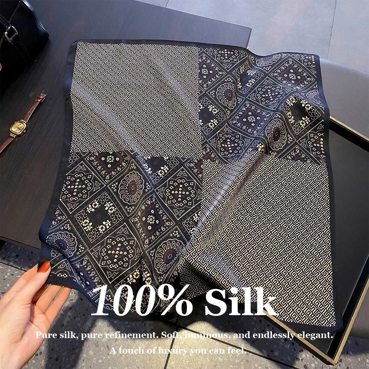 Elegant 100% Pure Silk Scarf Women 53x53cm Square Neck Scarf Luxury Design Hair Bandana Small Headband Foulard Female Shawl Wrap
Elegant 100% Pure Silk Scarf Women 53x53cm Square Neck Scarf Luxury Design Hair Bandana Small Headband Foulard Female Shawl Wrap