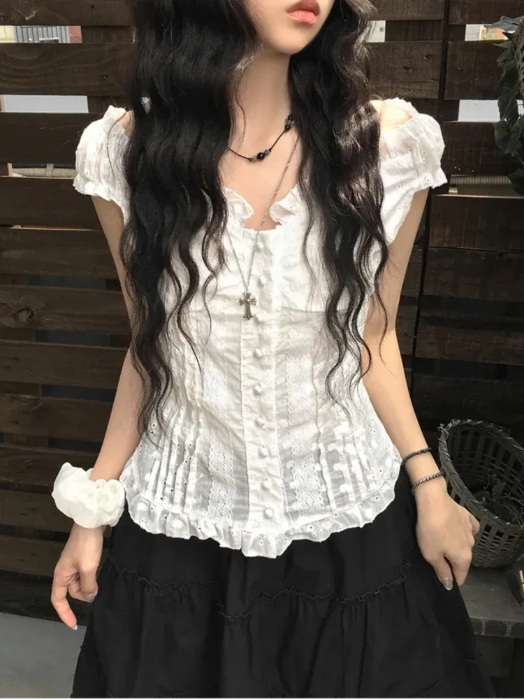 Французская милая стильная кружевная блузка женская, лето 2022, рубашка с пышными рукавами и пуговицами, милые элегантные топы с короткими рукавами, романтический вид
Французская милая стильная кружевная блузка женская, лето 2022, рубашка с пышными рукавами и пуговицами, милые элегантные топы с короткими рукавами, романтический вид