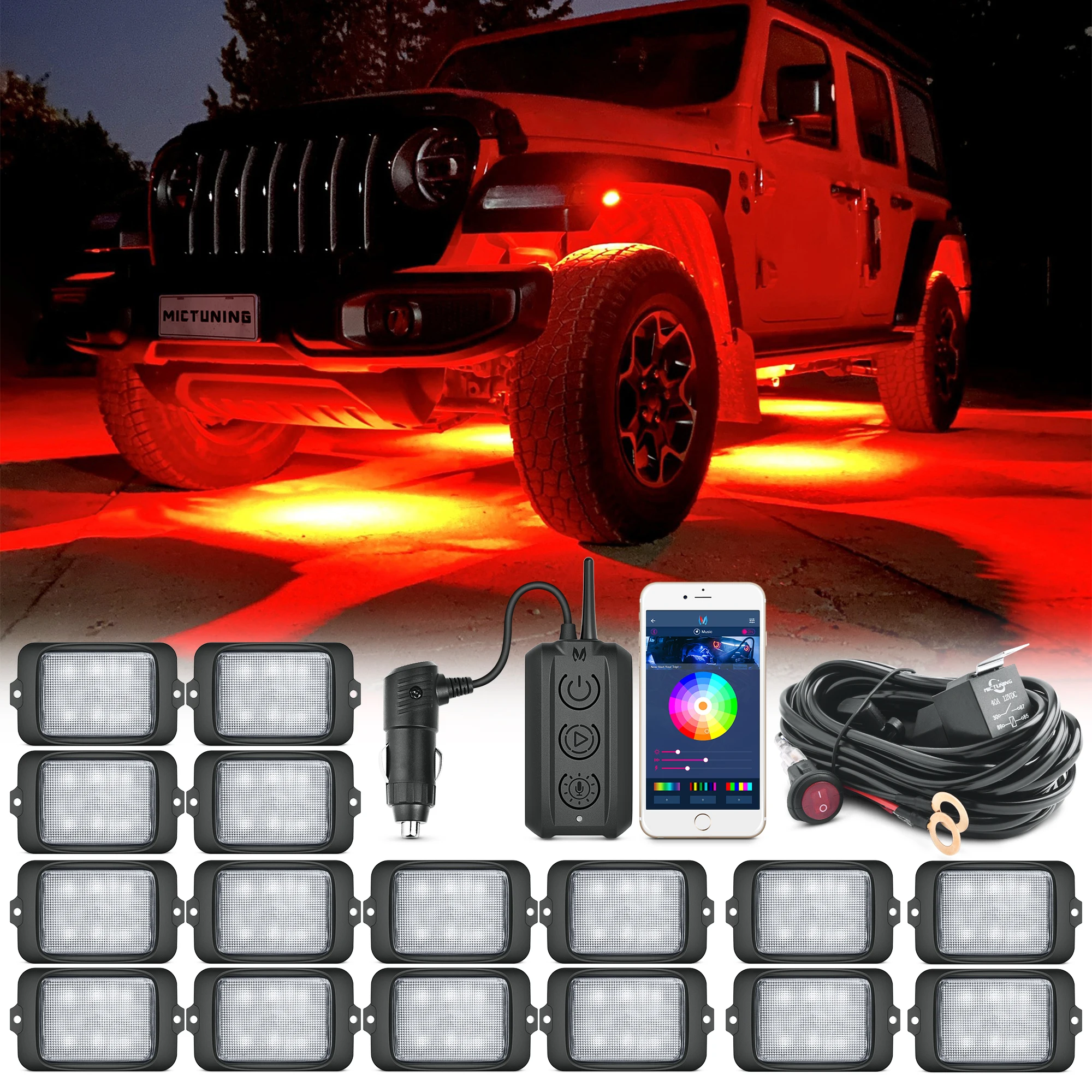 MICTUNING C3 Extensible RGBW LED Rock Lights Kit - 16 Pods Wireless Control Multi-Color Neon Underglow Lights with Bluetooth APP
MICTUNING C3 Extensible RGBW LED Rock Lights Kit - 16 Pods Wireless Control Multi-Color Neon Underglow Lights with Bluetooth APP