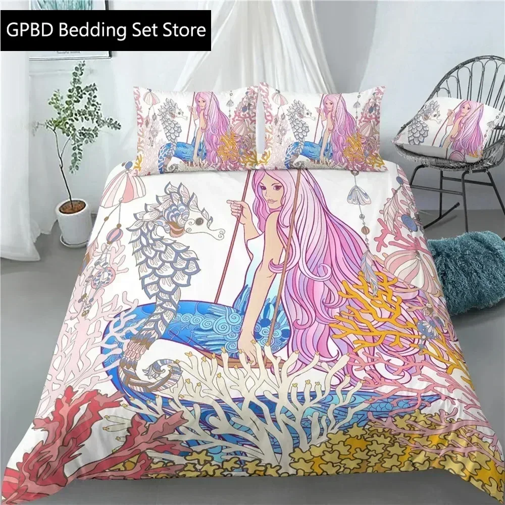 3D Cartoon Mermaid Girl King Queen Duvet Cover Beautiful Lovely Mermaid Princess Print Bedding Set Polyester Quilt Cover
3D Cartoon Mermaid Girl King Queen Duvet Cover Beautiful Lovely Mermaid Princess Print Bedding Set Polyester Quilt Cover